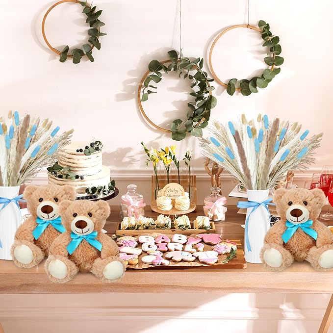 6 Sets 123 Pcs Bear Baby Shower Table Centerpieces Dried Pampas Decor