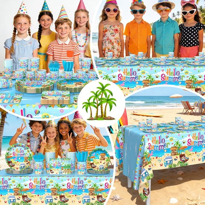 145PCS Hello Summer Party Decorations Summer Beach Paper Plates Cups