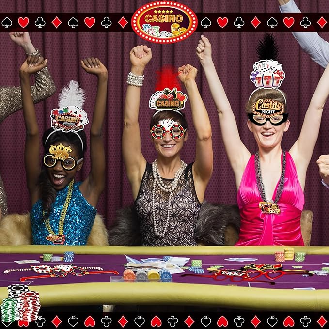 36 Pcs Casino Night Party Supplies 12 Beaded Necklaces 12 Hat