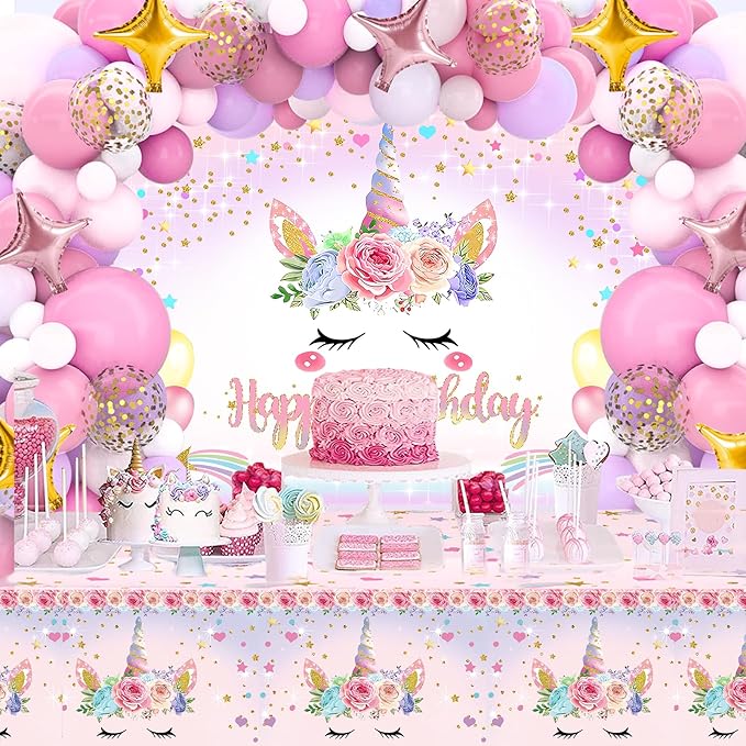 Unicorn Birthday Decorations for Girls,118pcs Unicorn Theme Party