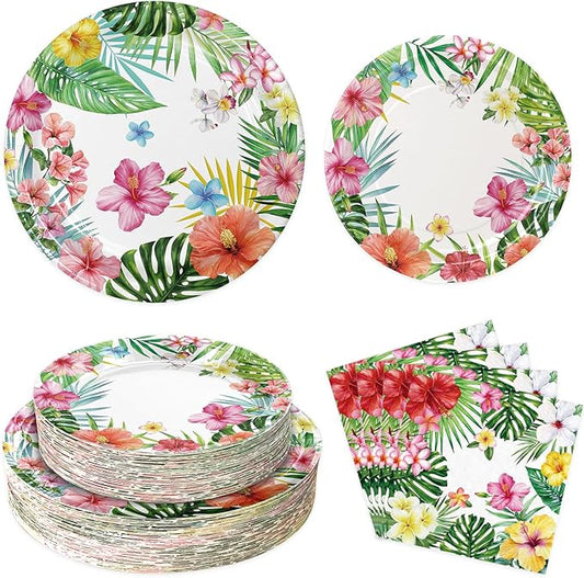 180PCS Hawaiian Luau Party Supplies – Hawaiian Tropical Paper Plates
