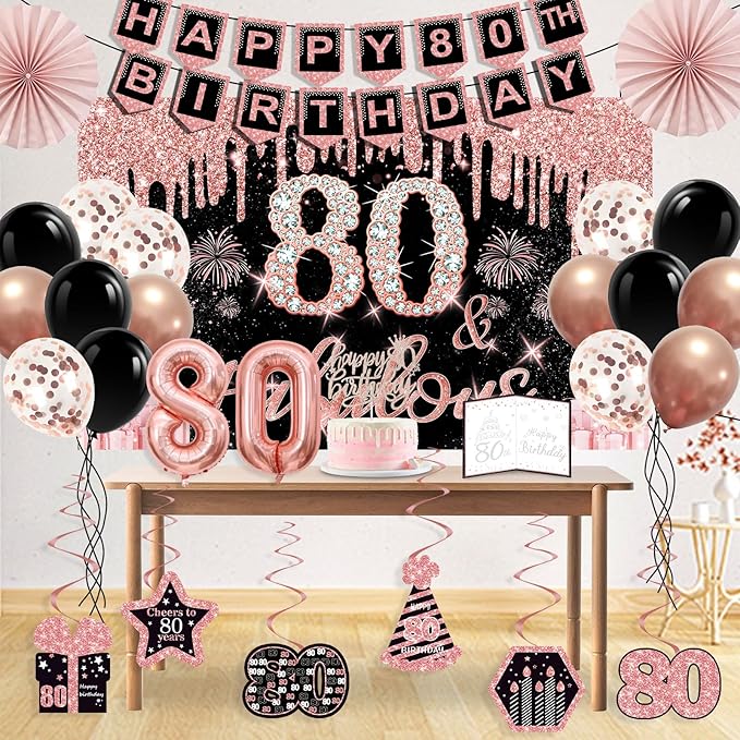 80th Birthday Decorations for Women 32PCS 80th Birthday Party