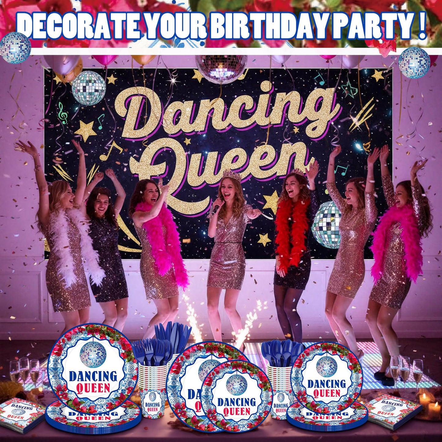 Sunnychicc 168 Pcs Dancing Queen Party Decorations Retro Disco