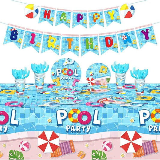 172 Pcs Pool Party Supplies Serves 24 Include Summer Beach