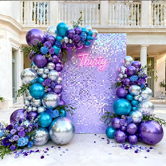 Bezente Frozen Balloons Kit, 60pcs 12 inch Blue Purple Latex Balloons
