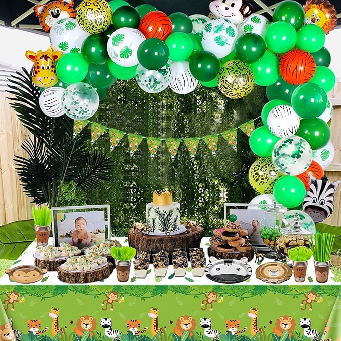 162Pcs Jungle Party Supplies Include Animal Shape Plates Jungle