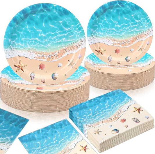 180 Pcs Beach Party Plates and Napkins 7'' and 9'' Ocean Waves Theme