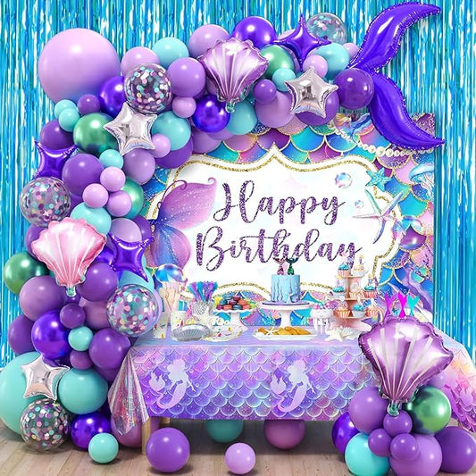 139Pcs Mermaid Birthday Party Decorations Supplies for Girl Kid