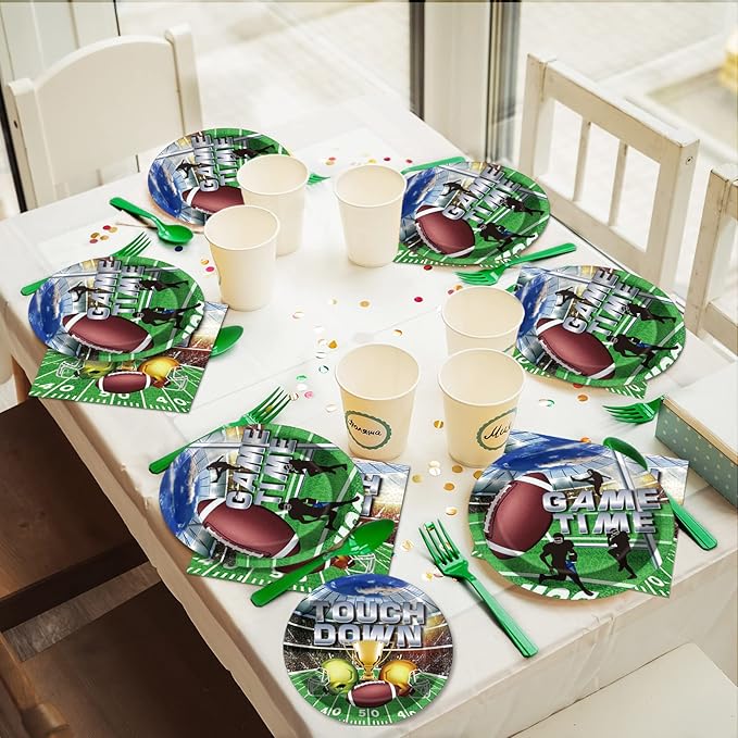 96 Pcs Football Party Paper Plate and Napkins Supplies Disposable