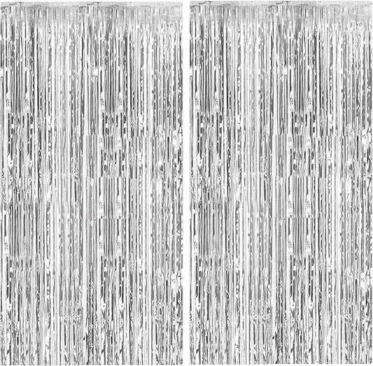 2 Pack Silver Backdrop Curtain Party Decorations Foil Fringe Backdrop