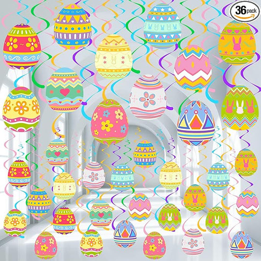 72 Pcs Easter Egg Hanging Swirl Ceiling Decorations Hanging