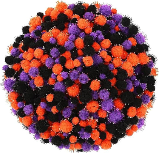 Halloween Pom Poms Balls 600 Pieces Orange Black Purple Craft