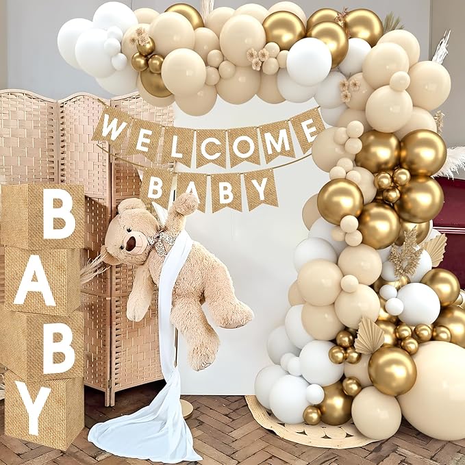 Boho Baby Shower Decorations 97Pcs Burlap Grain Baby Boxes Nude