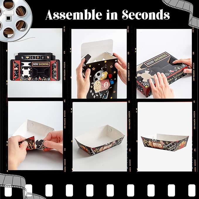 48PCS Movie Night Party Supplies 24 Snack Boxes 12 Food Trays 12