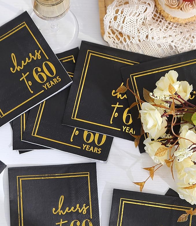 Cheers to Years Cocktail Napkins - 50 PK - 3-Ply Birthday Napkins 5x5