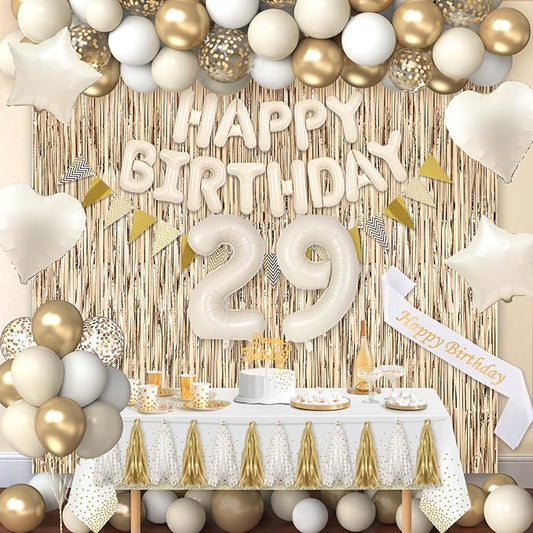 29th Birthday Decorations for Women, White and Gold 29 Boho Birthday
