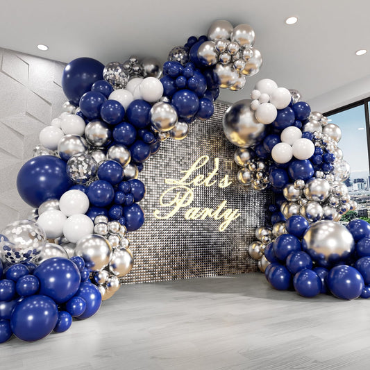 Navy Blue and Silver Balloon Garland Arch Kit, Royal Blue Metallic
