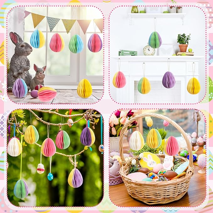 16 Pcs Easter Decorations Eggs Hanging Ornaments Paper