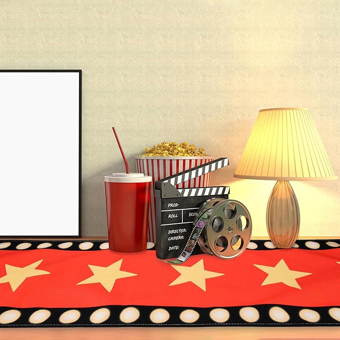 2 Pcs 13 x 72 Inch Movie Night Table Runner with Gold Star