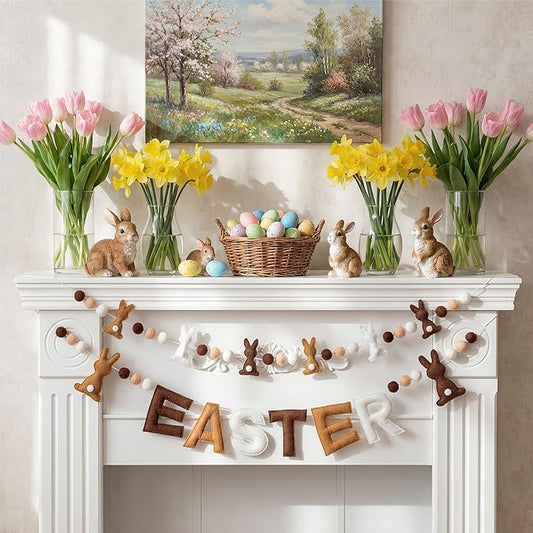 2 Pcs 6.5ft Easter Bunny Garland 3D Colorful Felt Happy