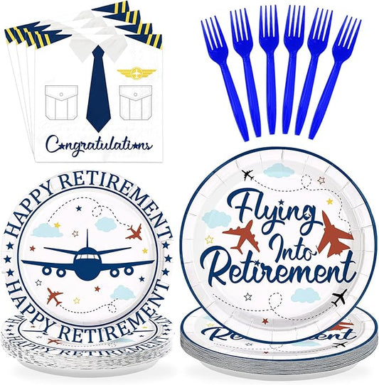 96Pcs Flying into Retirement Party Decorations Pilot Happy