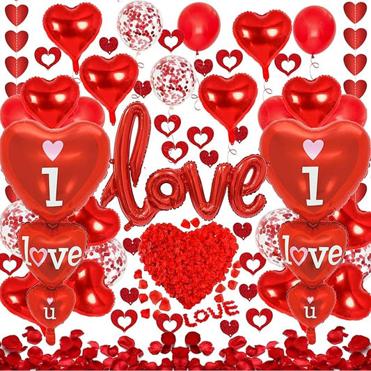 Valentines Day Decorations with I Love You and Red Heart Foil