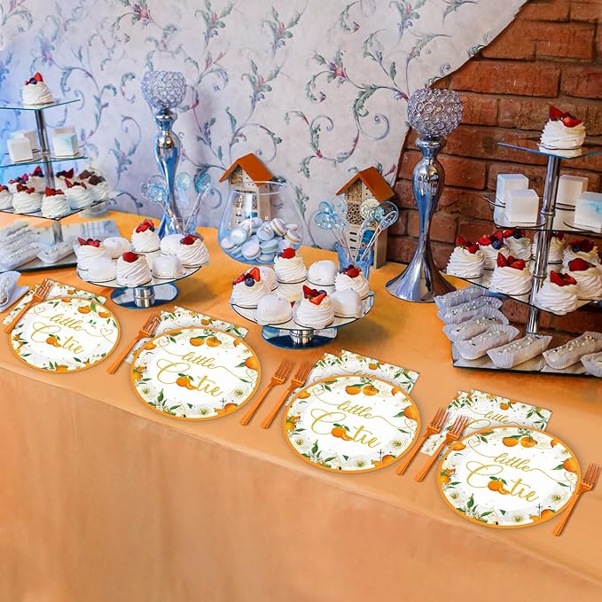 Little Cutie Baby Shower Decorations Plates And Napkins Orange