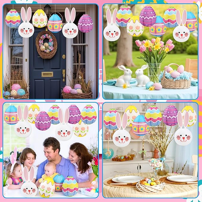 12 Pieces Pastel Paper Lanterns 8 Styles of Easter Egg Lanterns 4