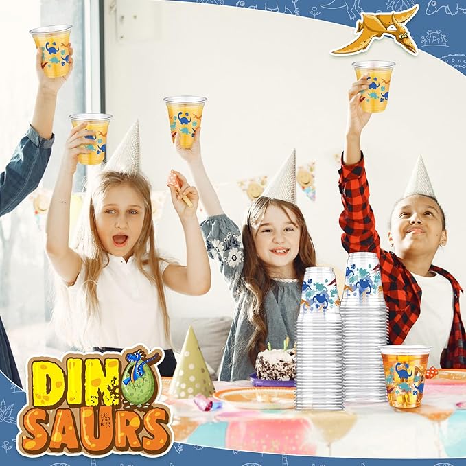 50 Pcs Dinosaur Cups 12 oz Disposable Plastic Cups Dino Tumbler
