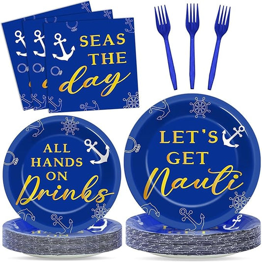 96 Pcs Nautical Bachelorette Party Plates and Napkins for Let's Get
