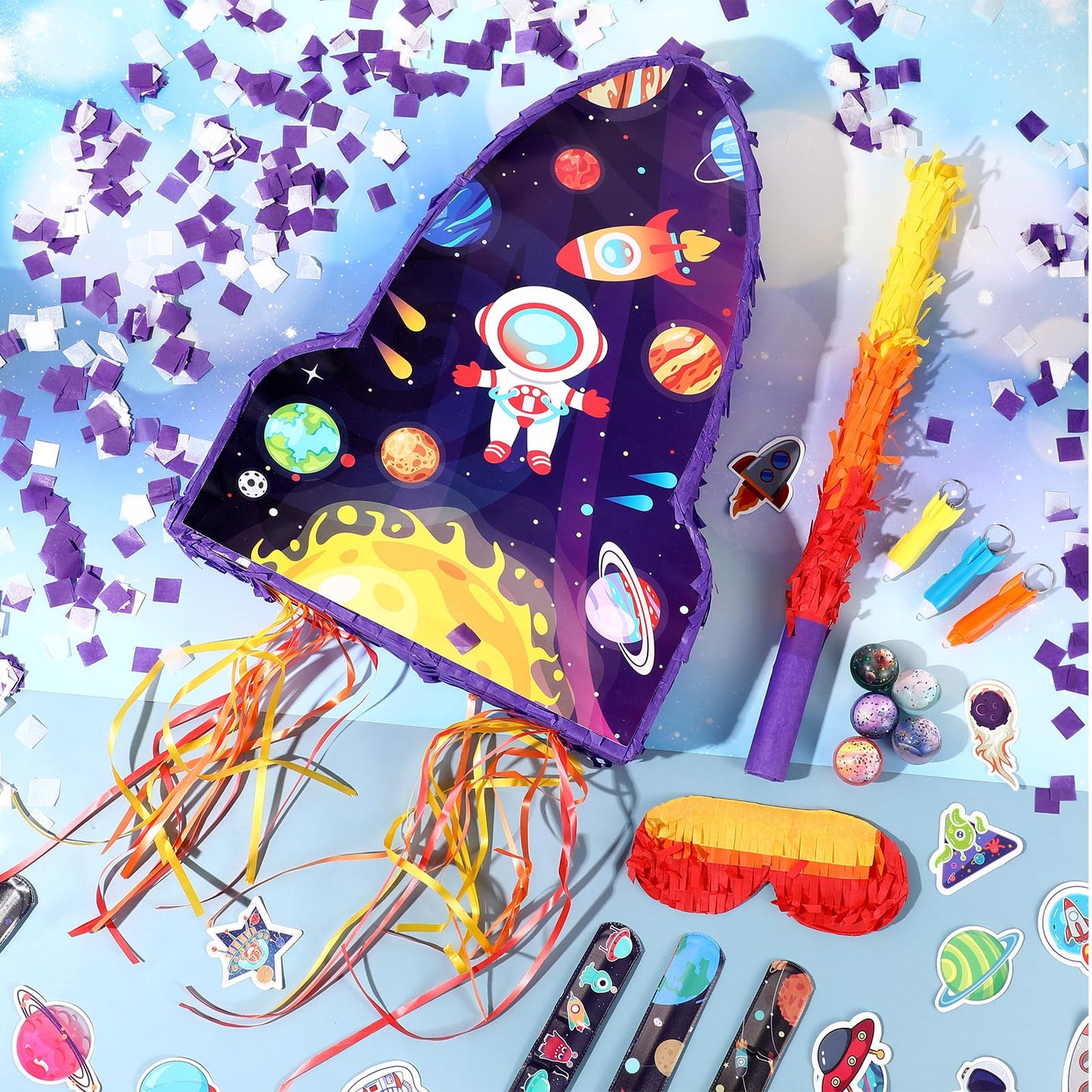 90 Pcs 16 x 12 x 3 Rocket Ship Piñata with Blindfold Piñata