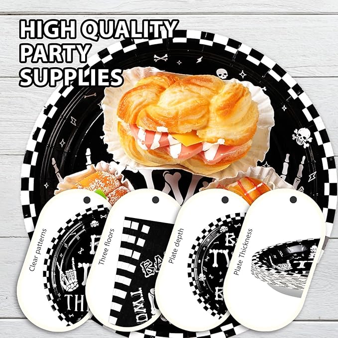 96Pcs Bad Two The Bone Party Supplies Black White Rock 2nd Birthday