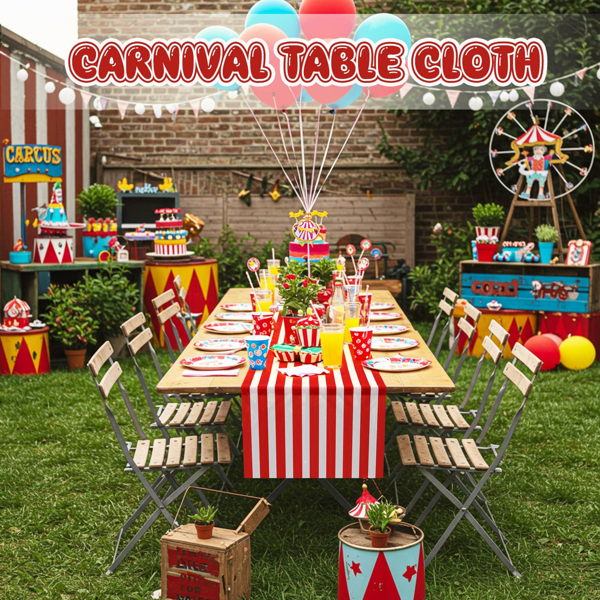 HunnmingRe 1 Pack Circus Halloween Decorations 32 Inch x 16 ft Red and