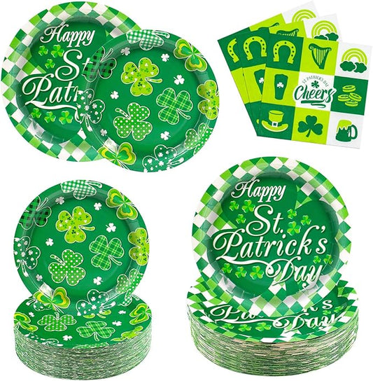 St Patrick's Day Paper Plates and Napkins Tableware Set Serves 60