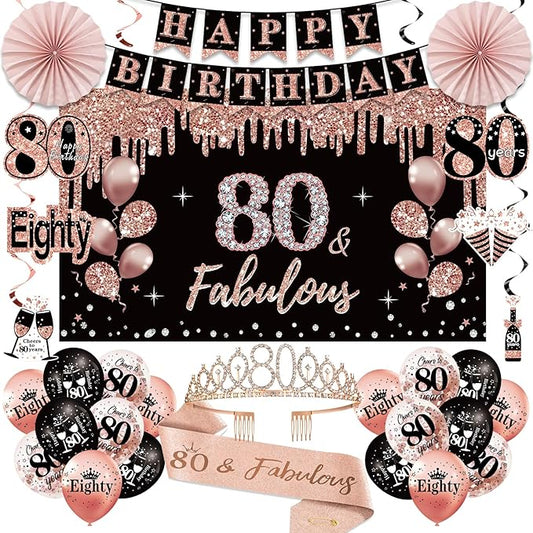 80th Birthday Decorations for Women 33pcs 80th Birthday Crown