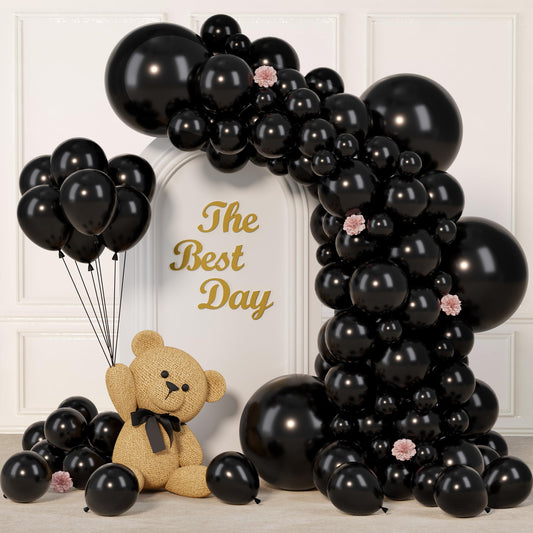 145pcs Black Balloons Different Sizes 18" 12" 10" 5" Black Latex