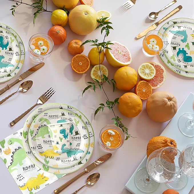 96Pcs Dinosaur Party Plates Green Dino Paper Plates and Napkins Cups