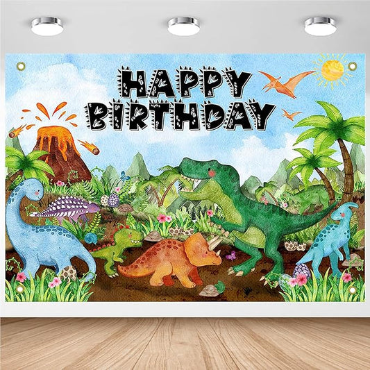 Avezano Dinosaur Birthday Banner for Kids Watercolor Dinosaur Happy
