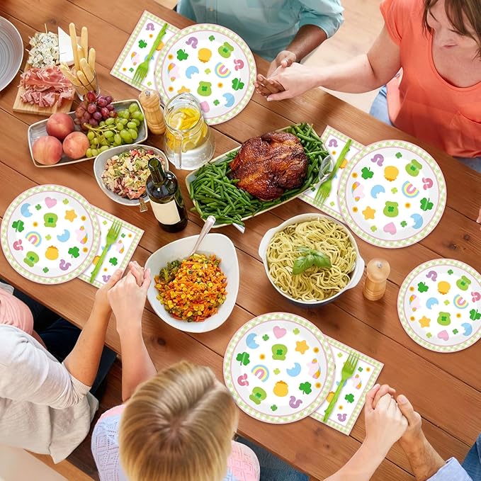 96Pcs St Patrick's Day Party Supplies Pastel Shamrock Plates and