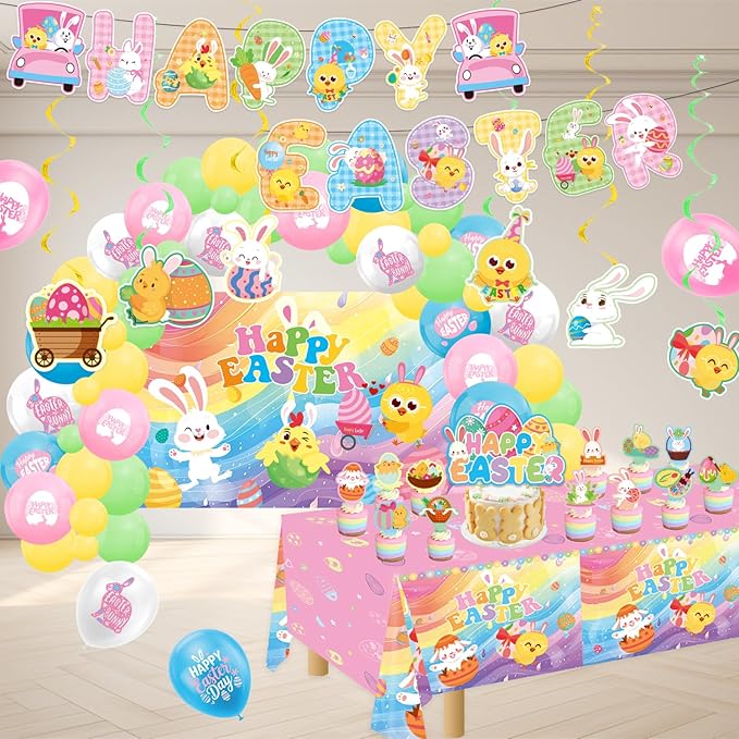 82Pcs Easter Party Decorations for Kids Easter Egg Hunt Kit with