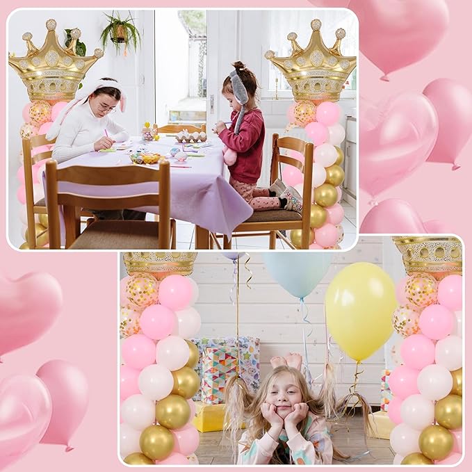 Princess Party Balloon Column Stand Kit 2 Sets 2 Crown Foil Balloons