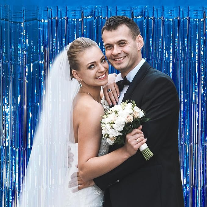5 Pack Foil Curtain Backdrop Blue Metallic Tinsel Foil Fringe