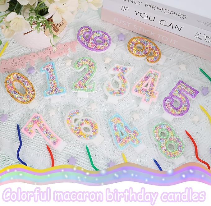 Birthday Candles for Girls - Number 3 Candle, Colorful Macaron
