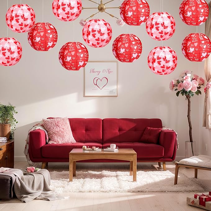 12 Pcs Valentine's Day Paper Lanterns Party Decorations Heart