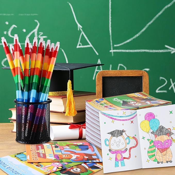 12 Kindergarten Graduation Mini Coloring Books Kids with 12 Stacking
