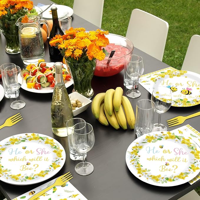 96 Pieces Bee Gender Reveal Party Plates What Will It Bee Theme