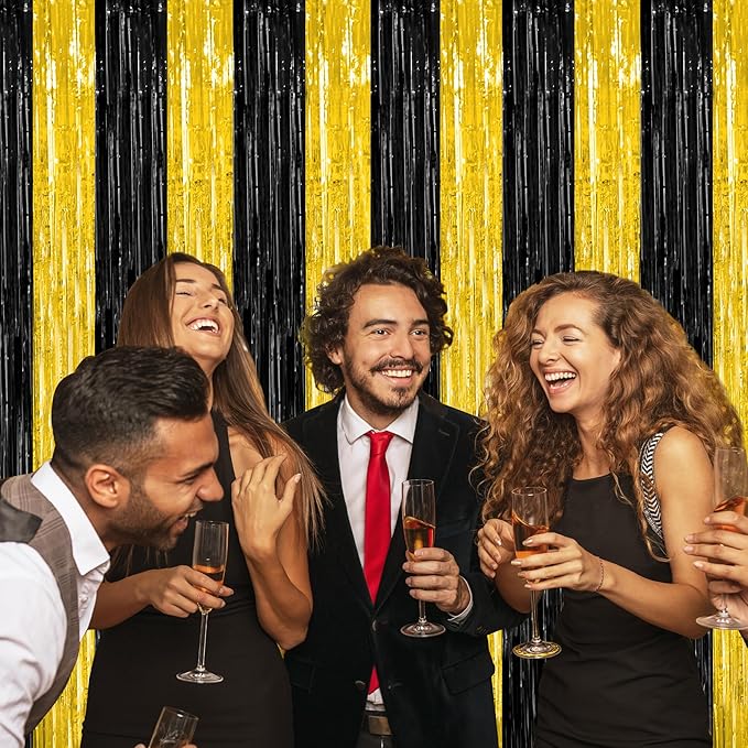 2 Pack Graduation Backdrop, 3.28 FT x 7.05 FT Black and Gold Foil