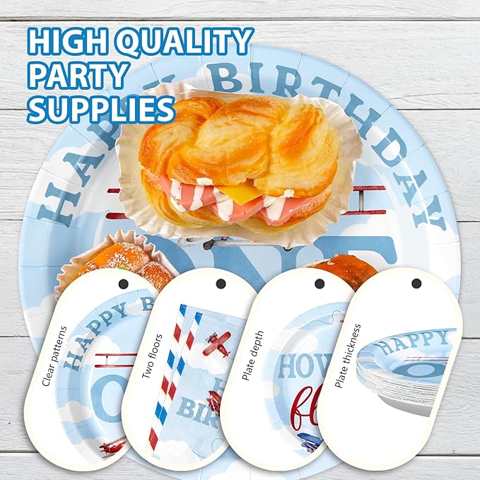 96Pcs Airplane 1st Birthday Decorations for Boys Red & Blue Airplane