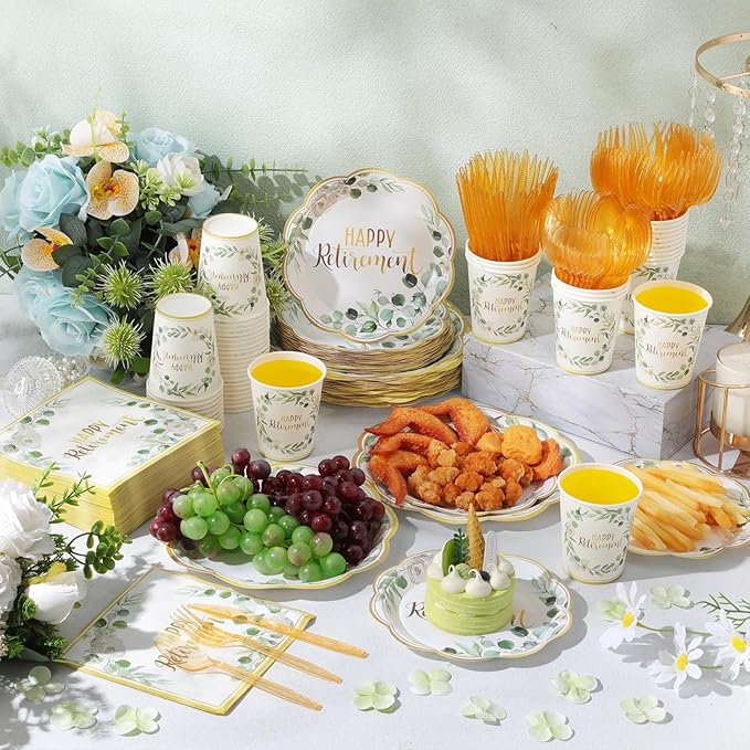 400 Pcs Happy Retirement Party Supplies Sage Green Themed Eucalyptus