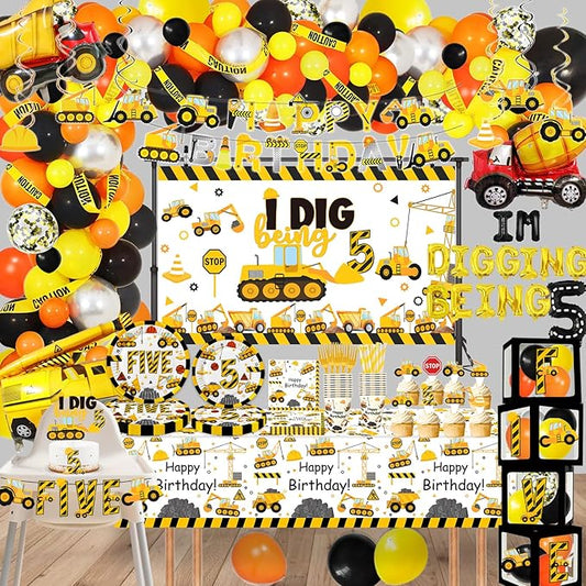 345 Pcs Construction 5th Birthday Party Supplies Dump Truck Five